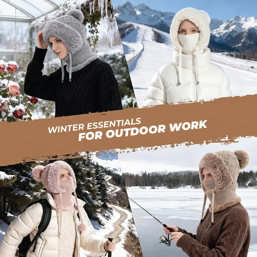 🎄Christmas Sale 50% OFF⛄️Women’s Thermal Knit Hood – Fleece-Lined Winter Hat, Neck Warmer & Face Cover Combo