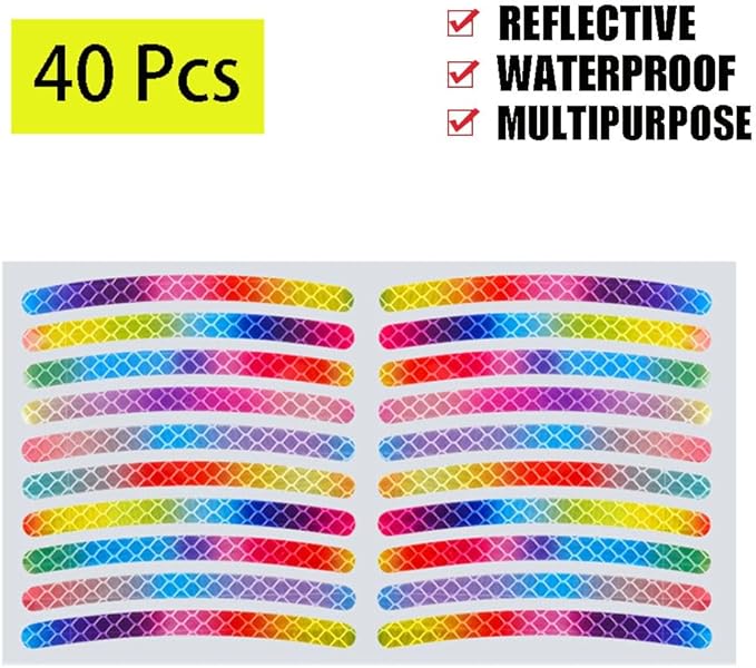 🔥Hot Selling 50%🔥 40 Pcs 2.76'' Universal Reflective Wheel Rim Stripe Decal Sticker for Motorcycle, Car, Cycling, Bike, Night Safety Decoration